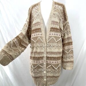 Vintage 90s Knit Cardigan 3X Cottage Indie Boho Oversized Earthy Granny Chunky